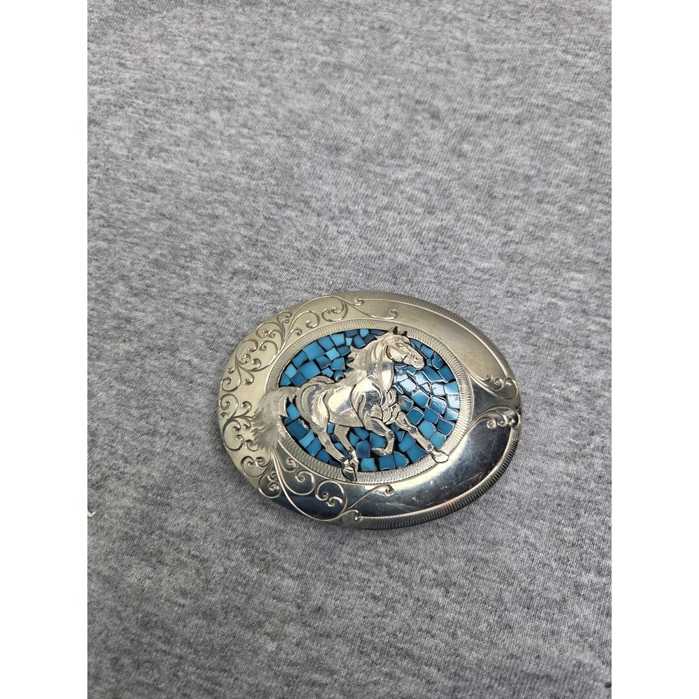 Handmade Vintage Turquoise Inlay Stallion Rodeo Southwestern Womens Belt Buckle
